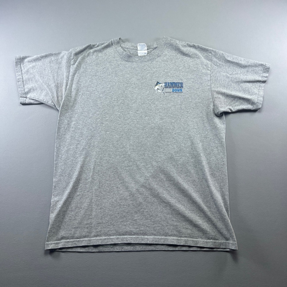 Yazbek T Shirt Mens Large Heathered Gray Hammer Down Fishing Tournament Graphic
